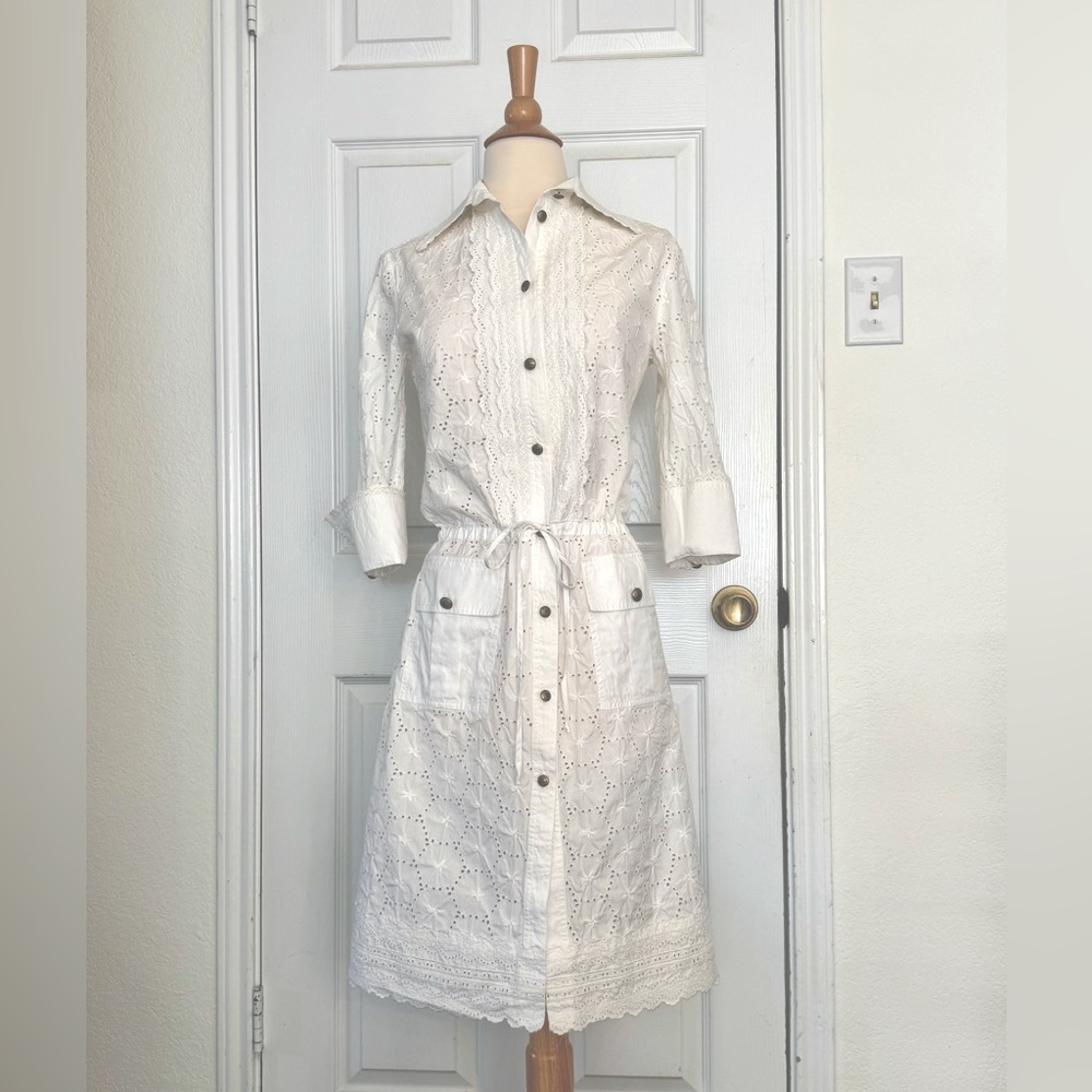 Valentino White Eyelet Button-Down Dress